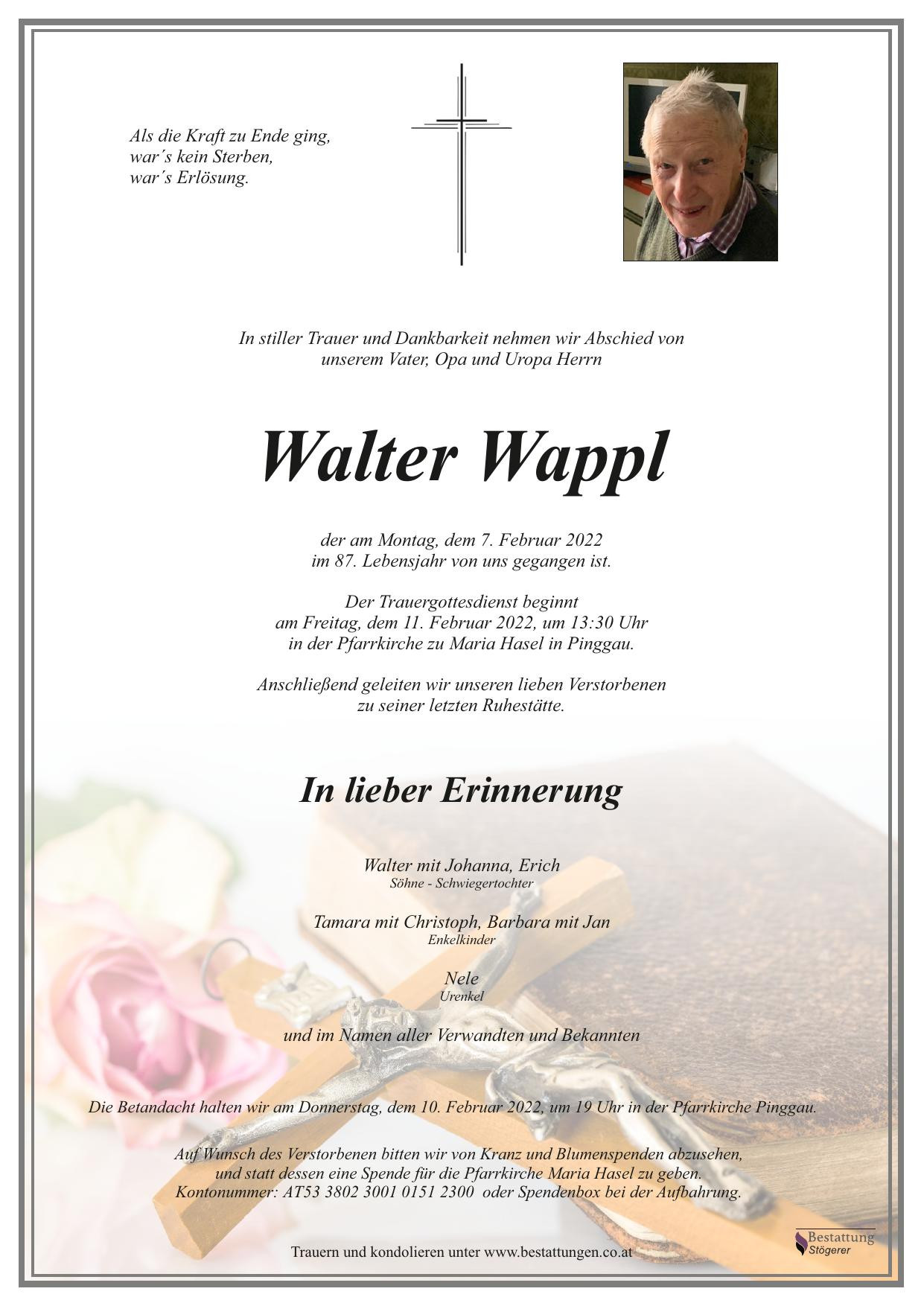 Traueranzeige von Walter Wappl