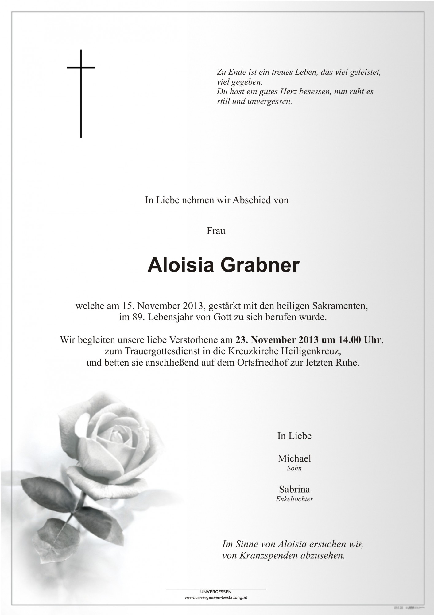 Traueranzeige von Aloisia Grabner