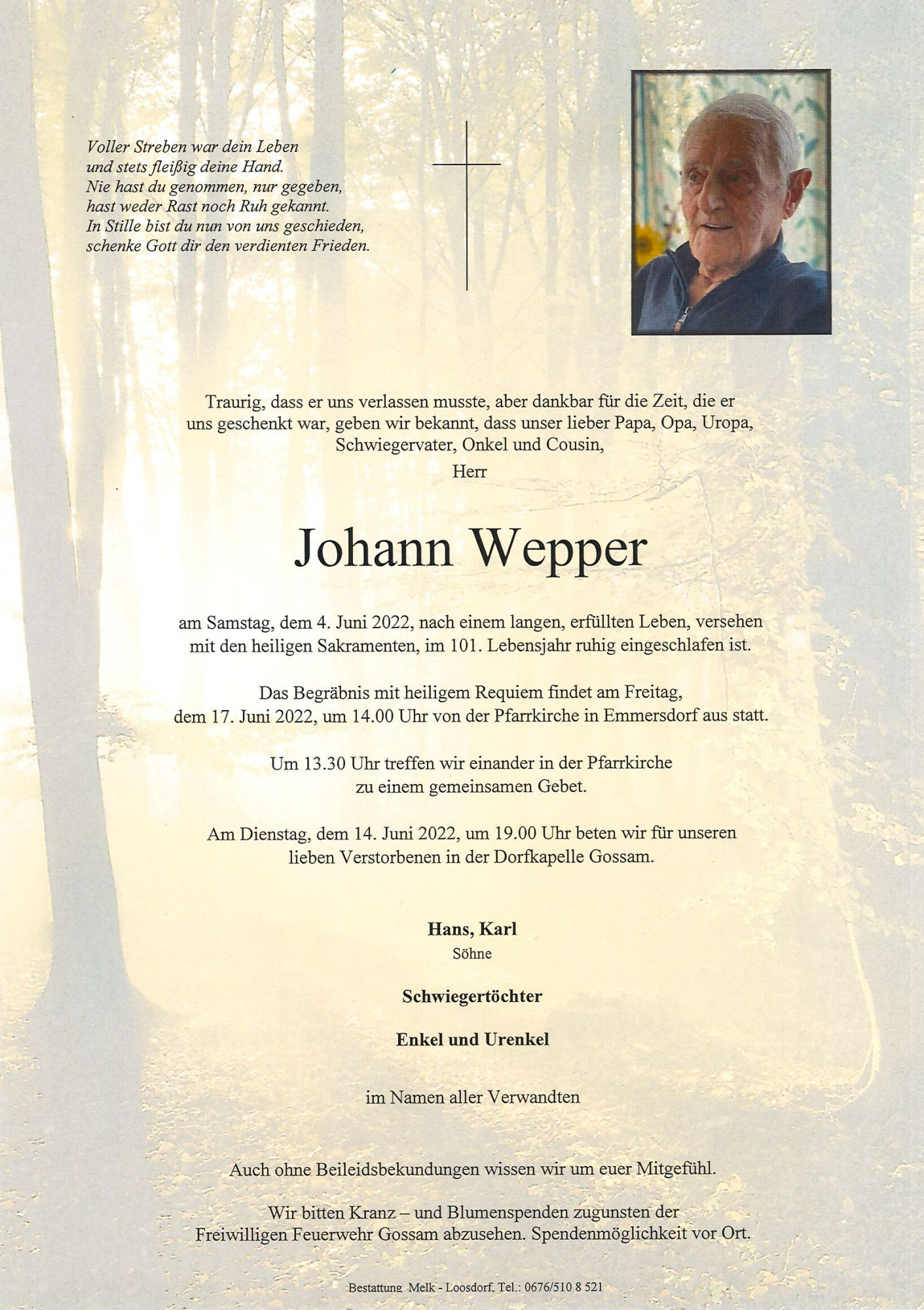 Traueranzeige von Johann Wepper