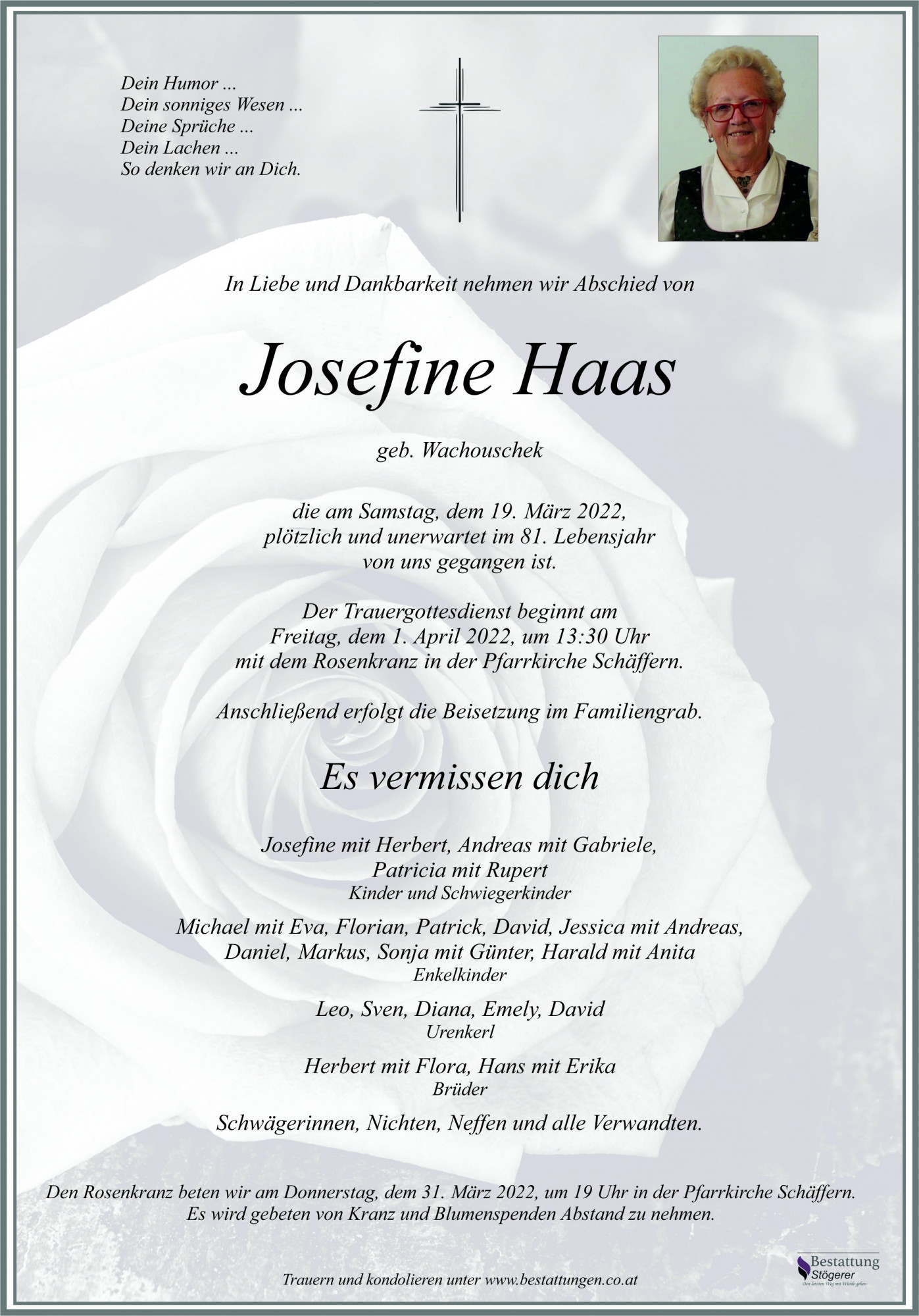Traueranzeige von Haas Josefine