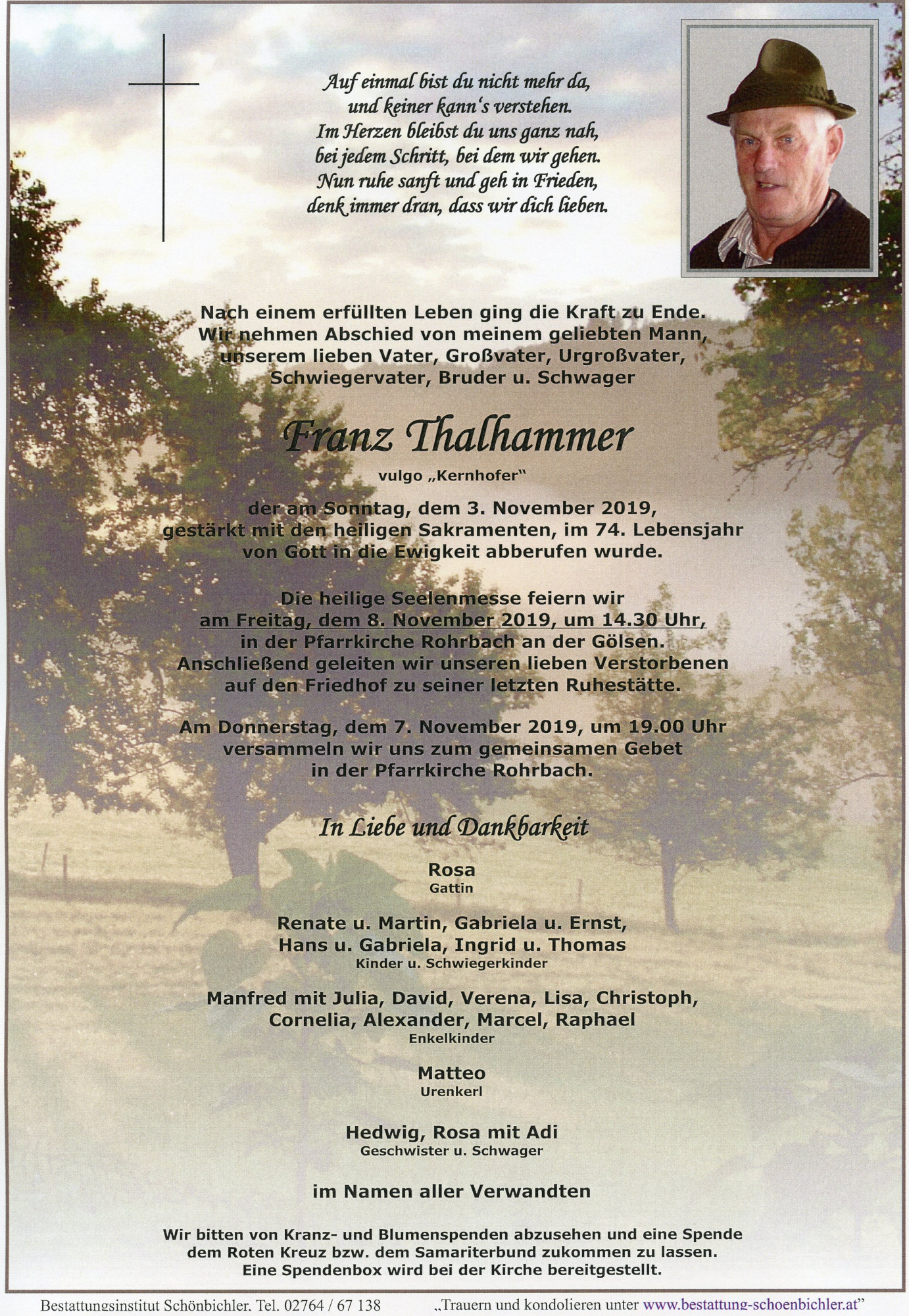 Traueranzeige von Franz Thalhammer