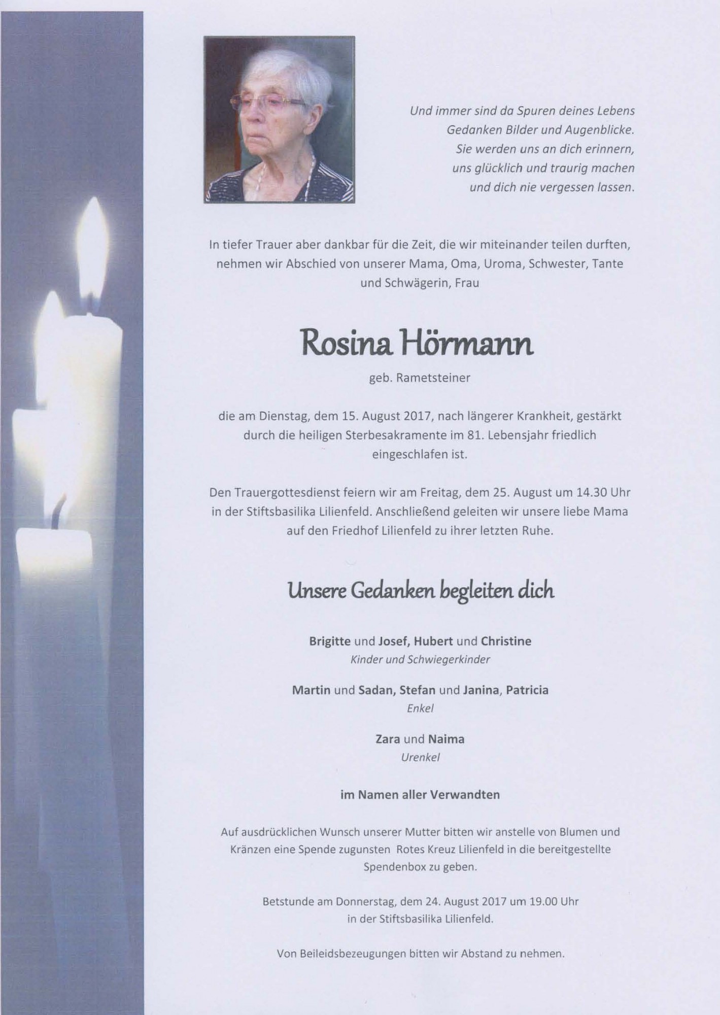Traueranzeige von Rosina Hörmann