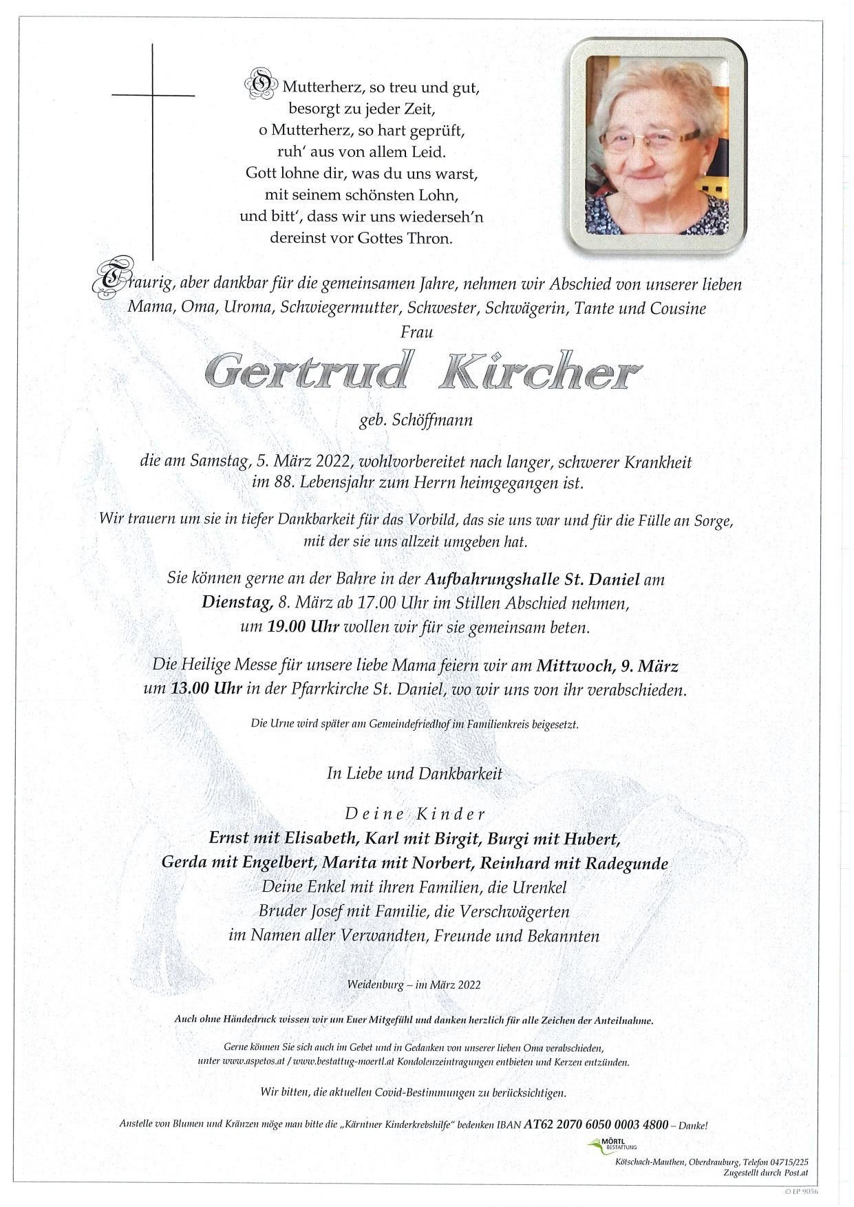Traueranzeige von Gertrud Kircher