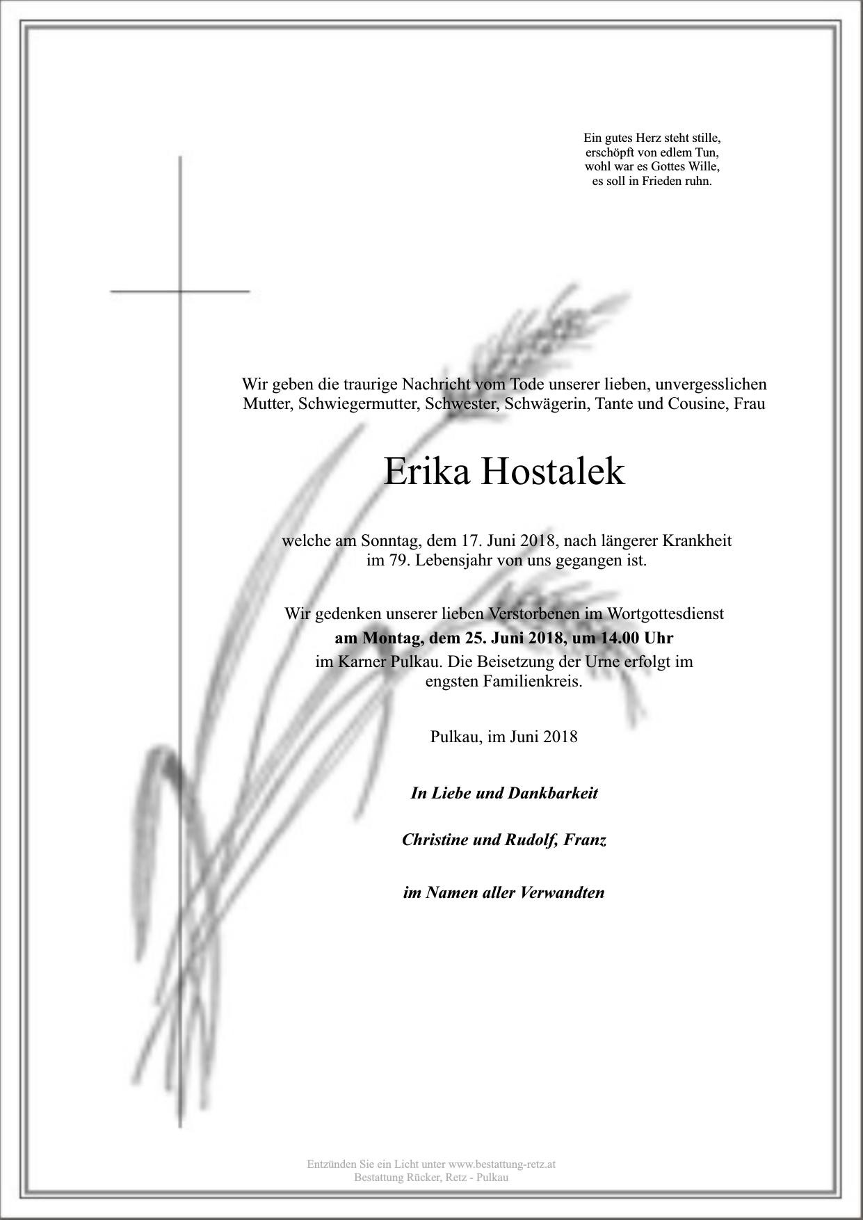 Traueranzeige von Erika Hostalek