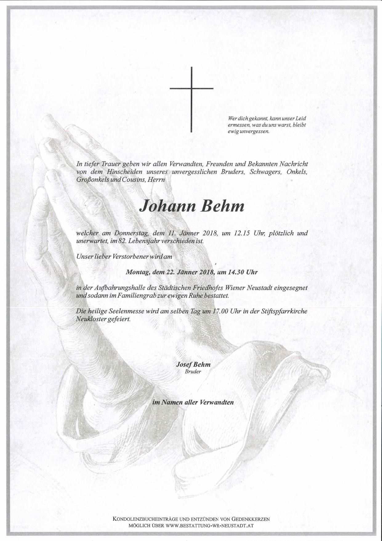 Traueranzeige von Johann Behm