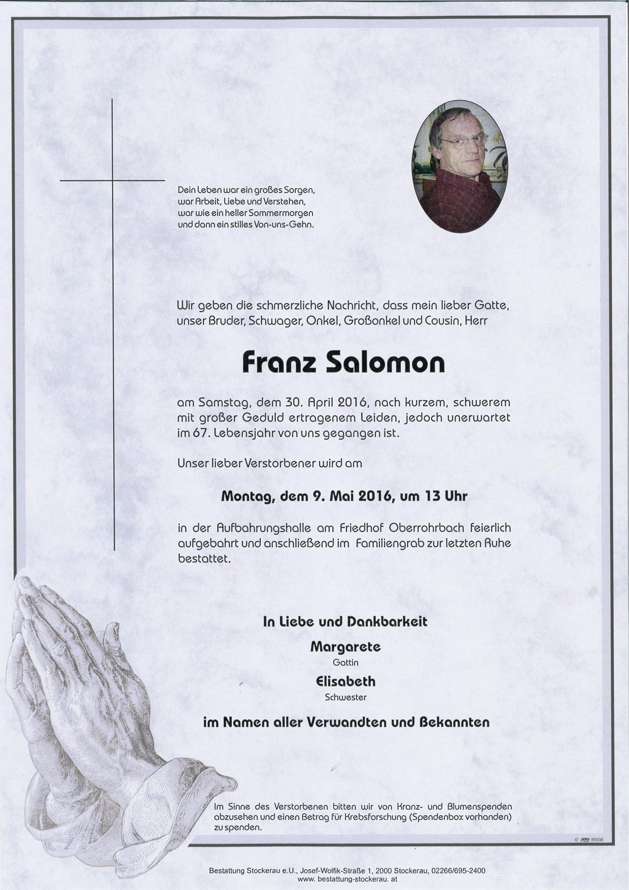 Traueranzeige von Franz Salomon
