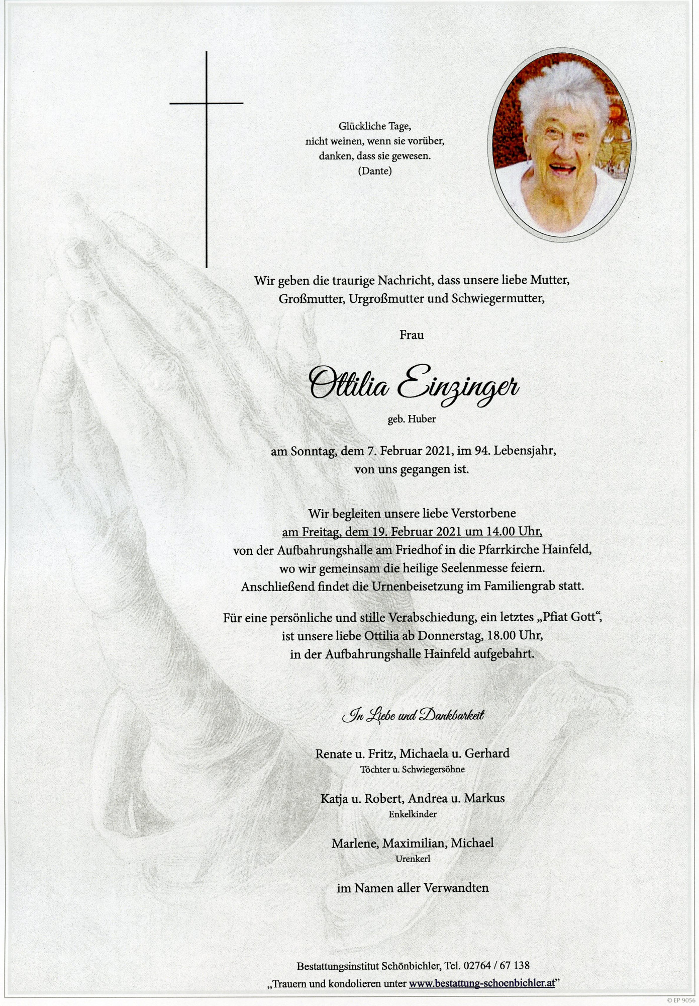 Traueranzeige von Ottilia Einzinger