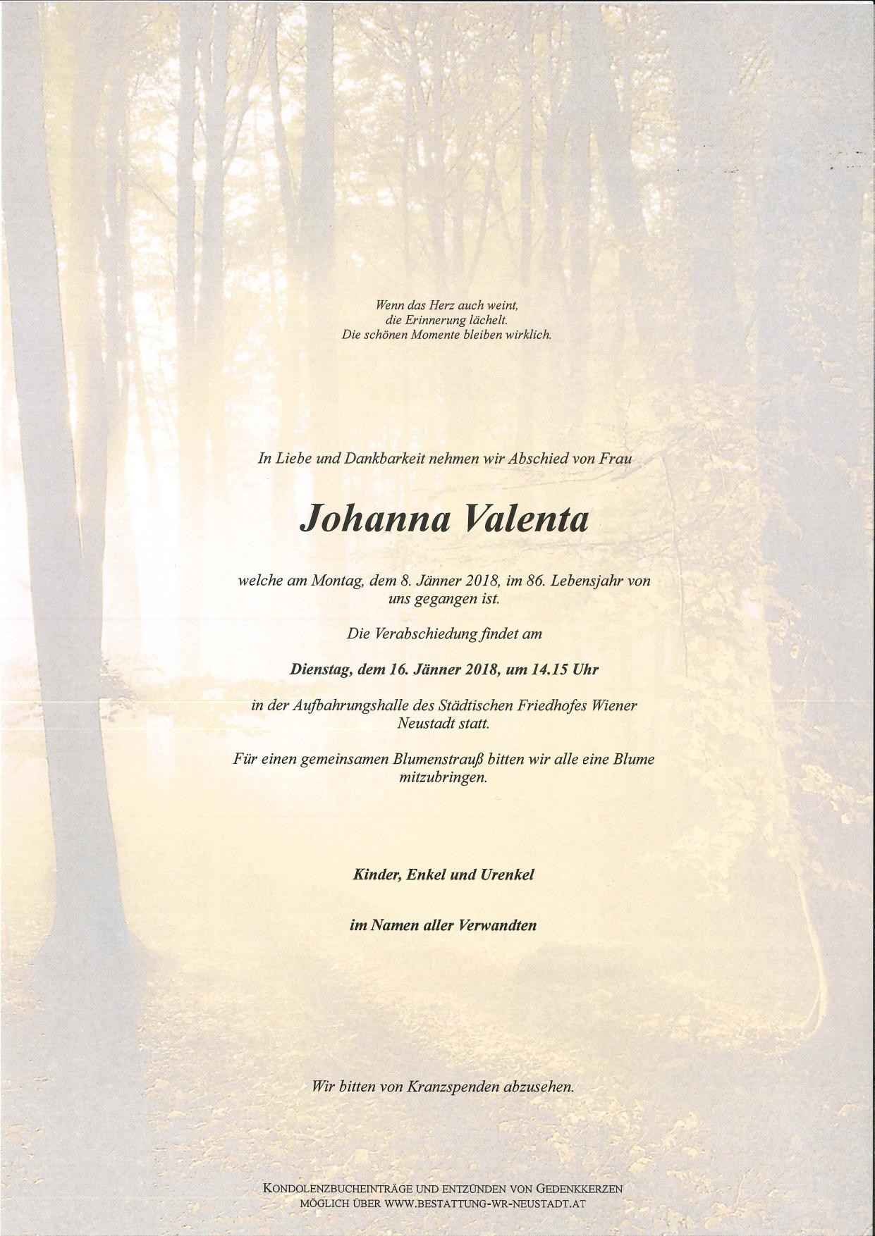 Traueranzeige von Johanna Valenta