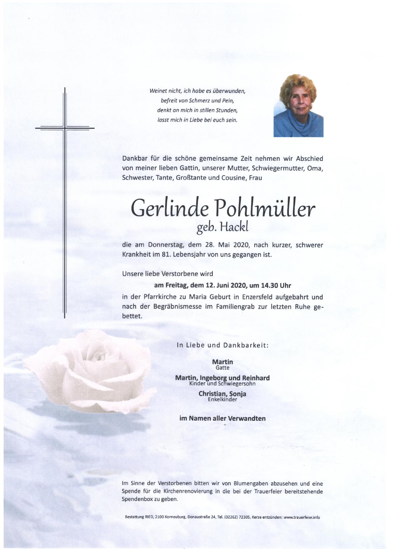 Traueranzeige von Gerlinde Pohlmüller