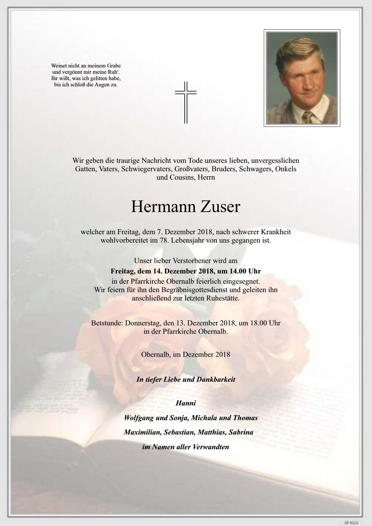 Traueranzeige von Hermann Zuser
