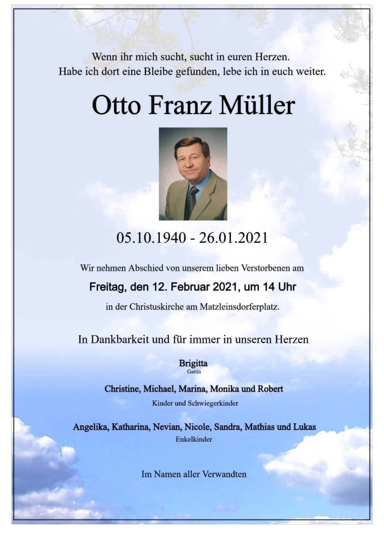 Traueranzeige von Otto Franz Müller