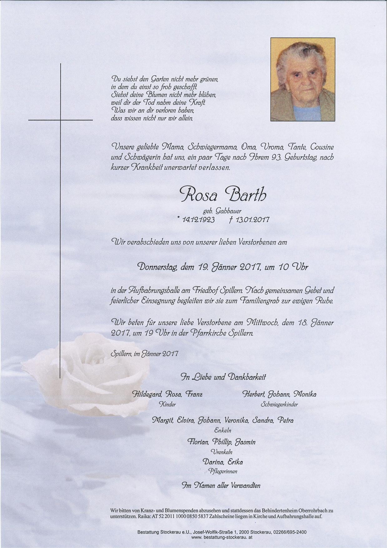 Traueranzeige von Rosa Barth