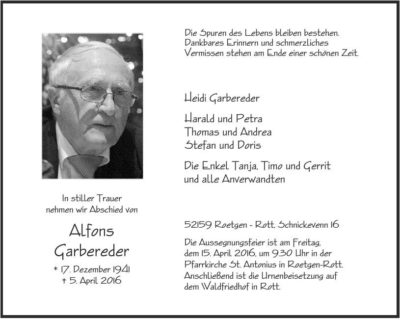 Traueranzeige von Alfons Garbereder