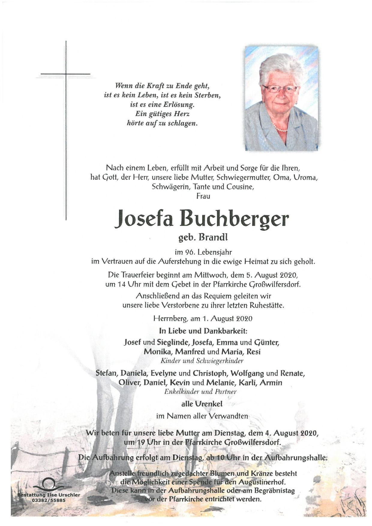 Traueranzeige von Josefa Buchberger
