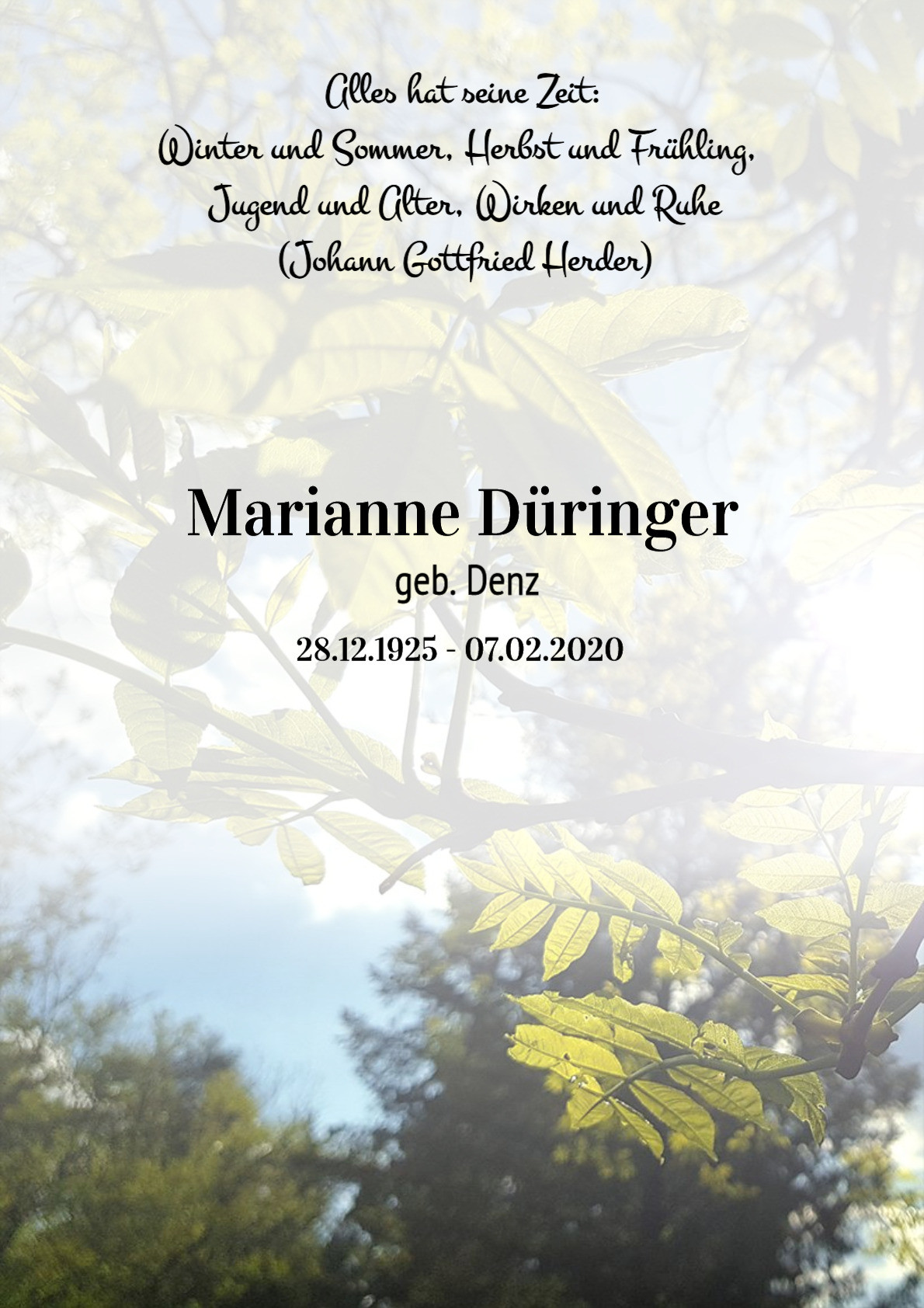Traueranzeige von Marianne Düringer