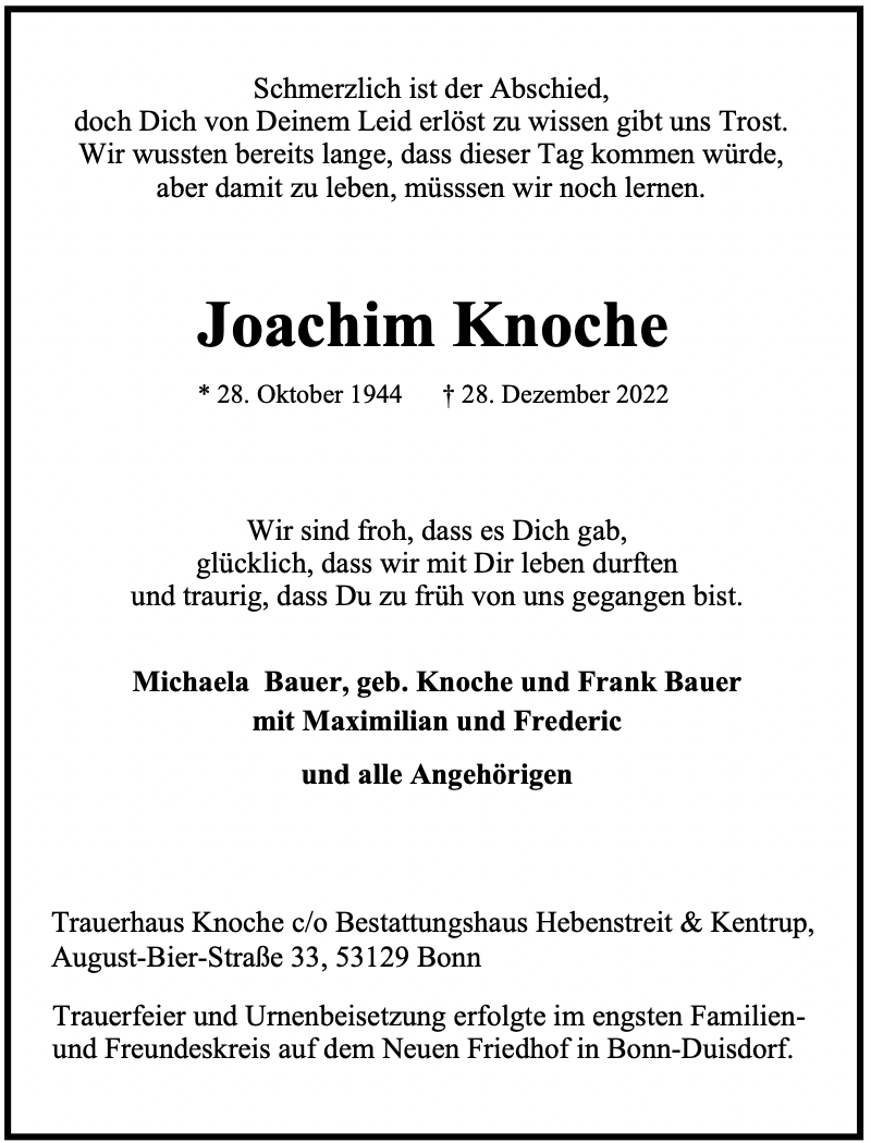 Traueranzeige von Joachim Knoche
