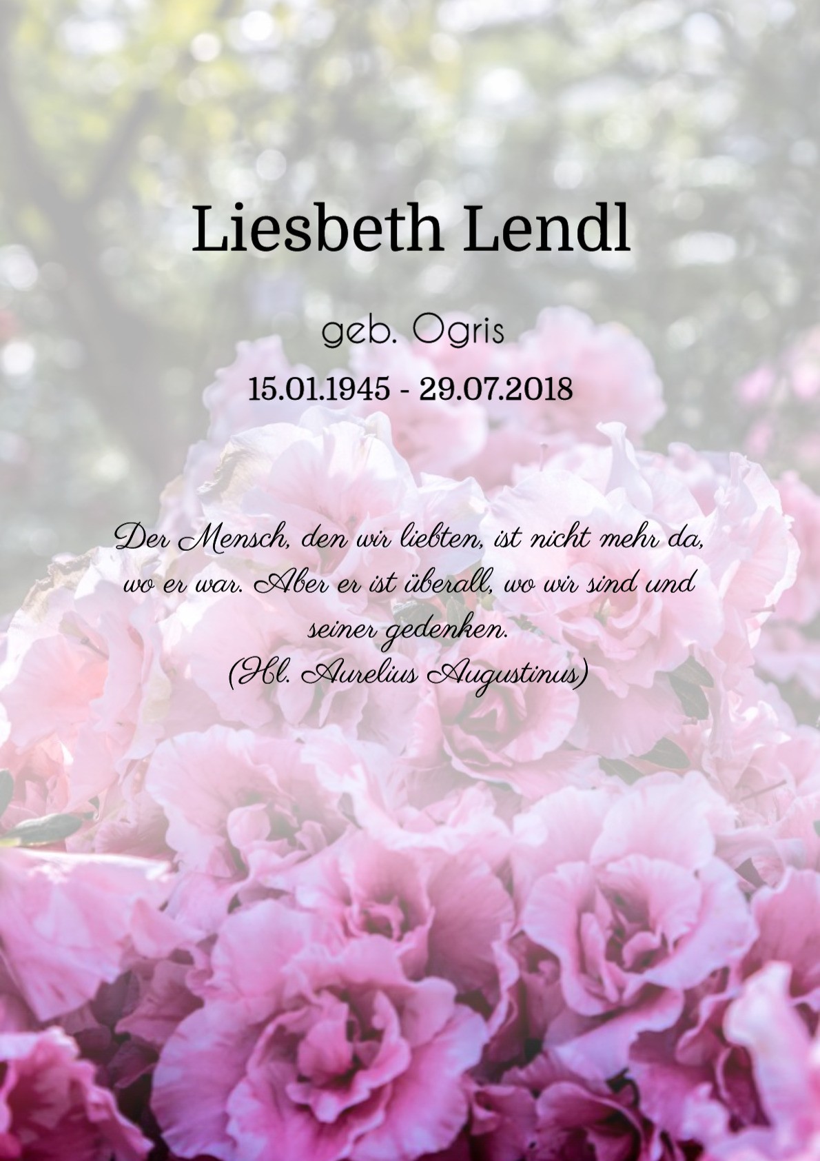 Traueranzeige von Liesbeth Lendl