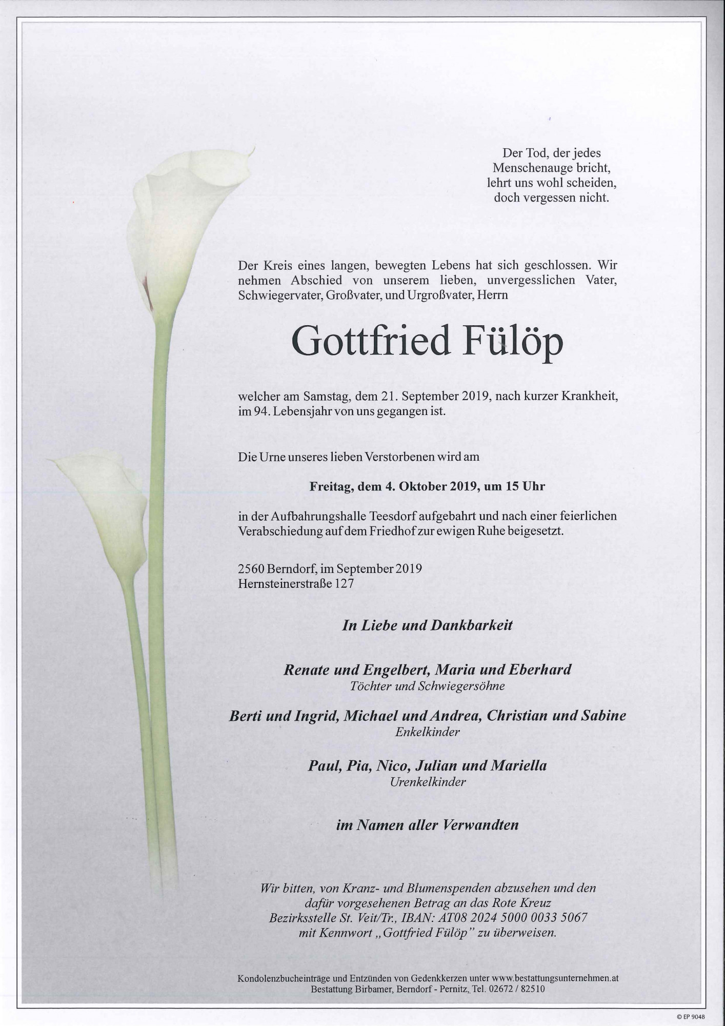 Traueranzeige von Gottfried Fülöp