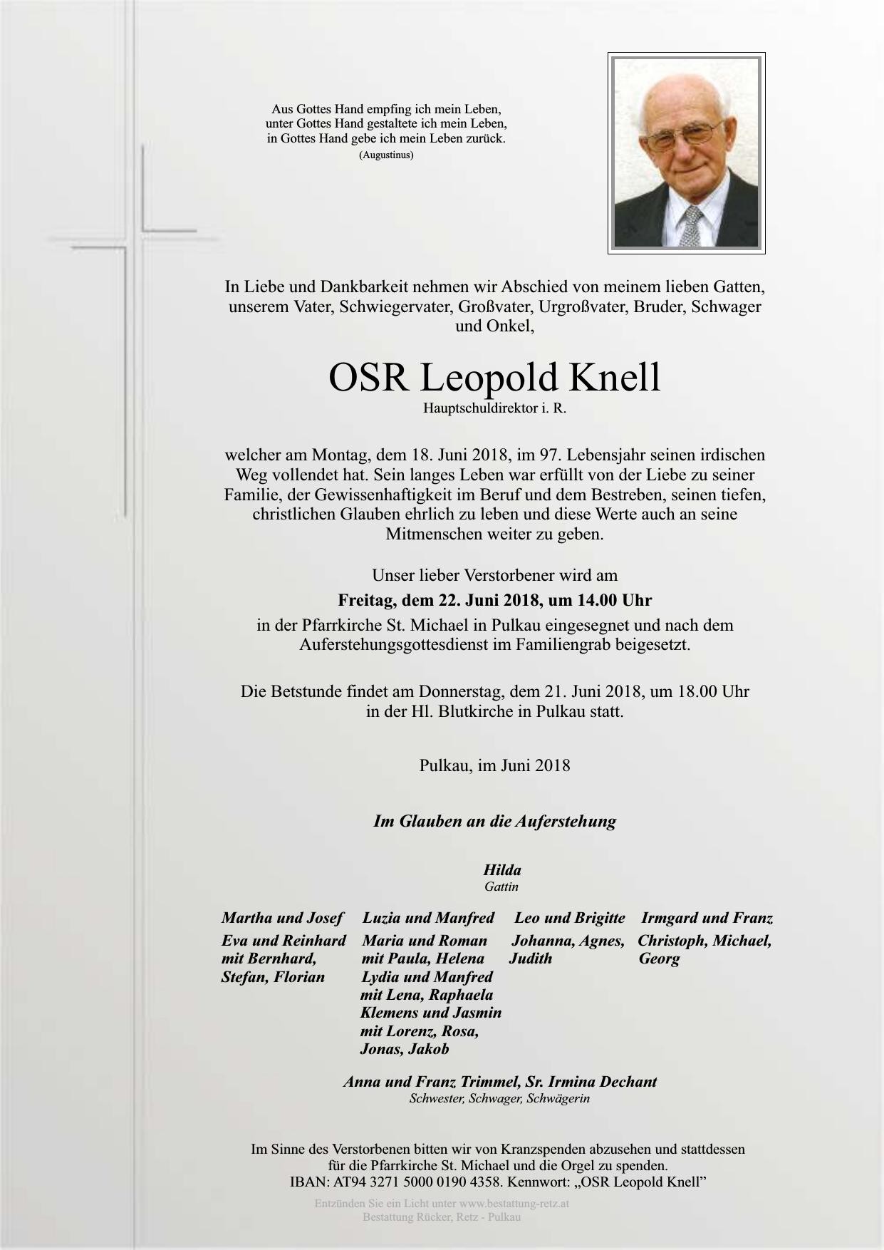 Traueranzeige von OSR Leopold Knell
