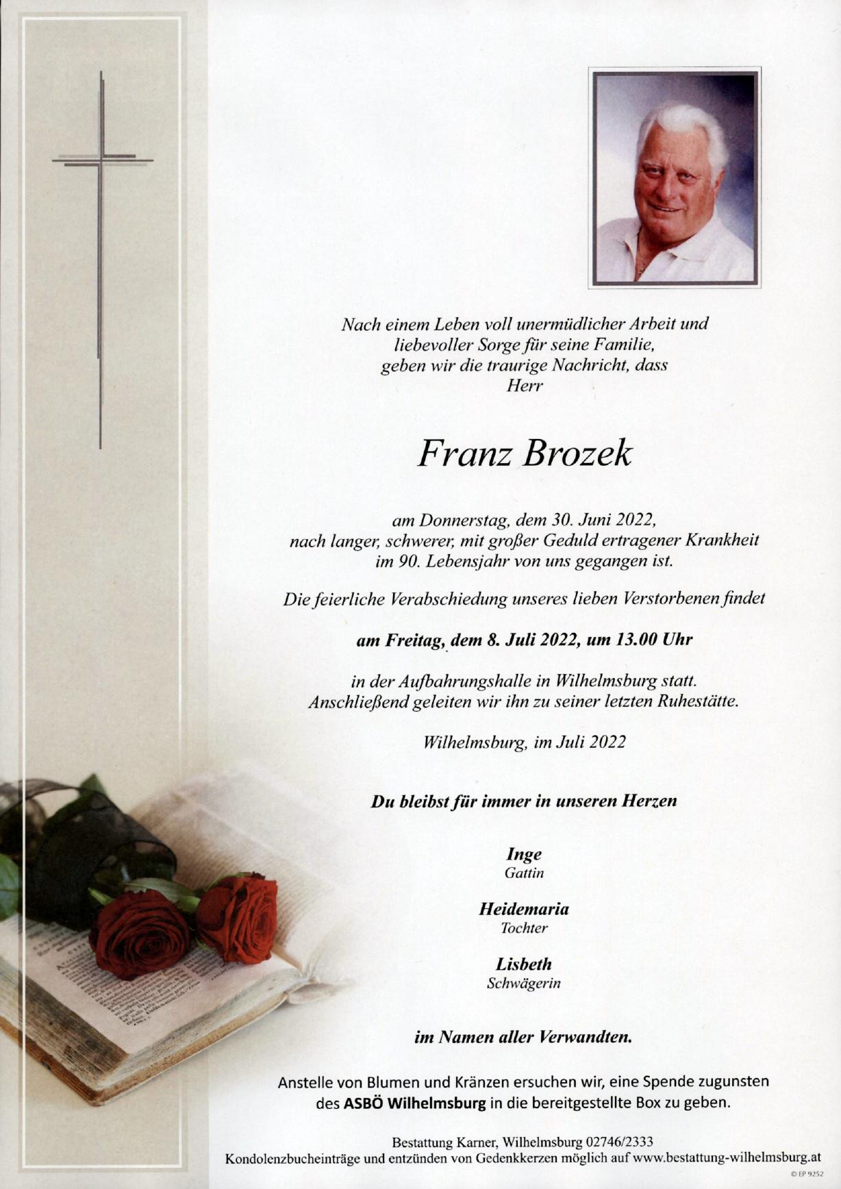 Traueranzeige von Franz Brozek