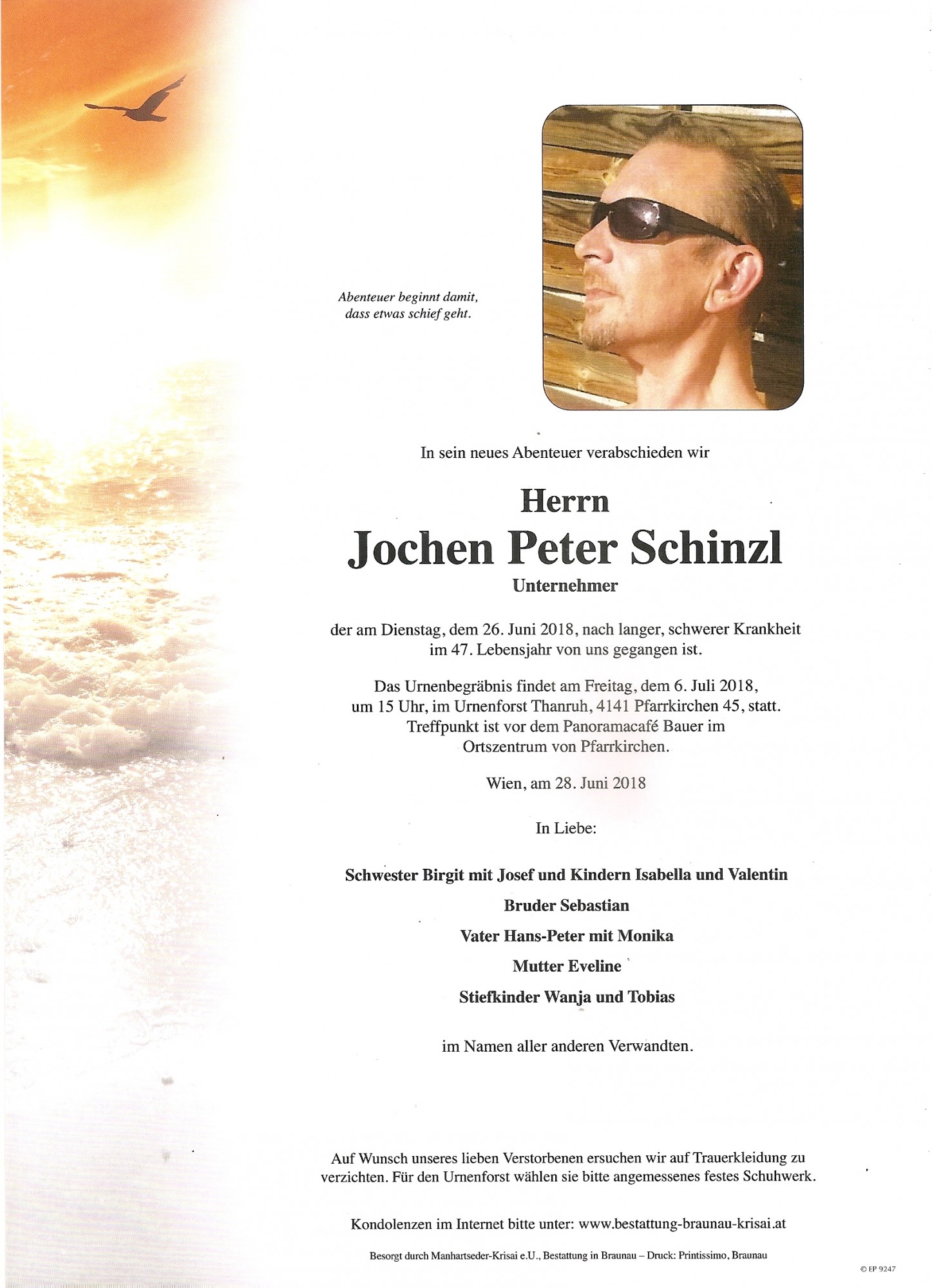 Traueranzeige von Jochen Peter Schinzl