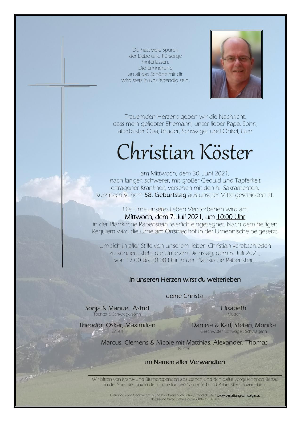 Traueranzeige von Christian Köster