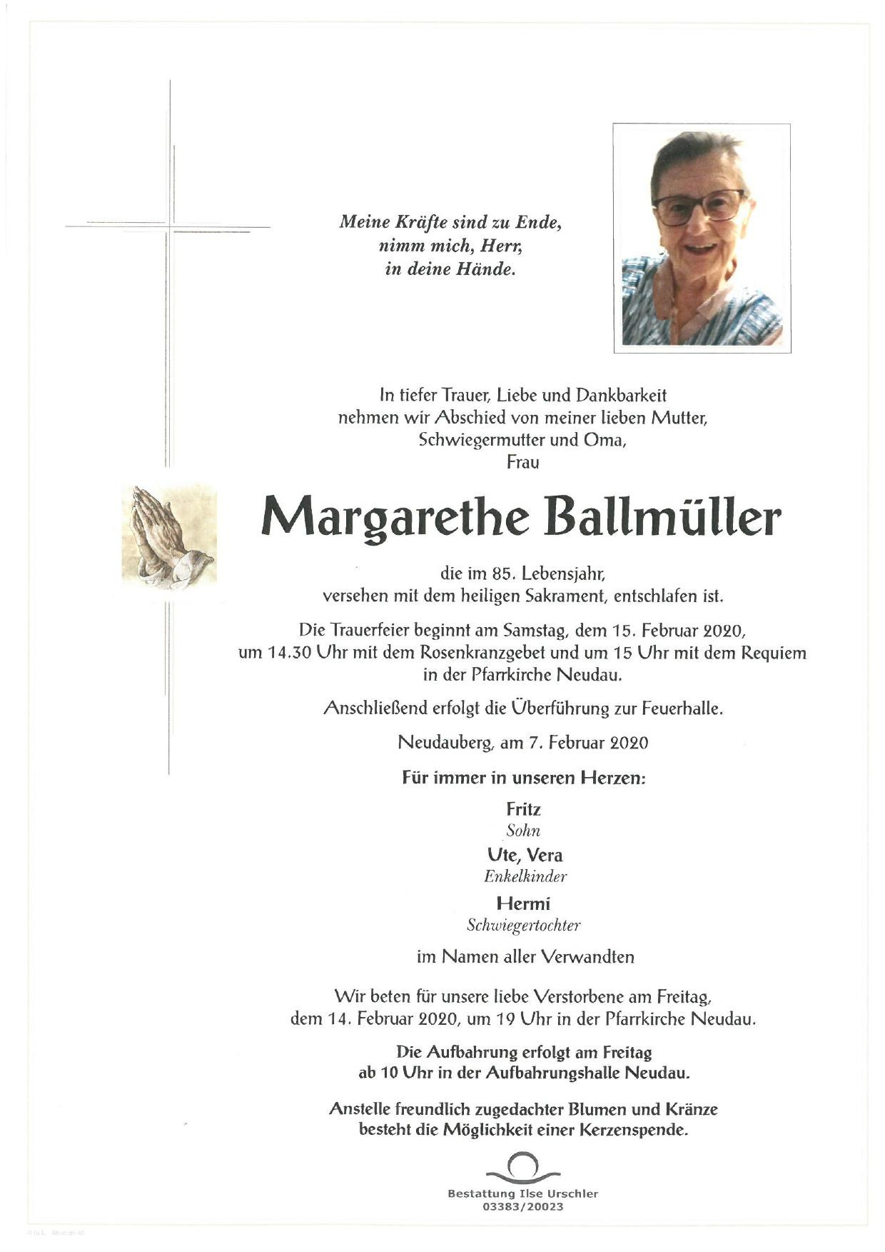 Traueranzeige von Margarethe Ballmüller