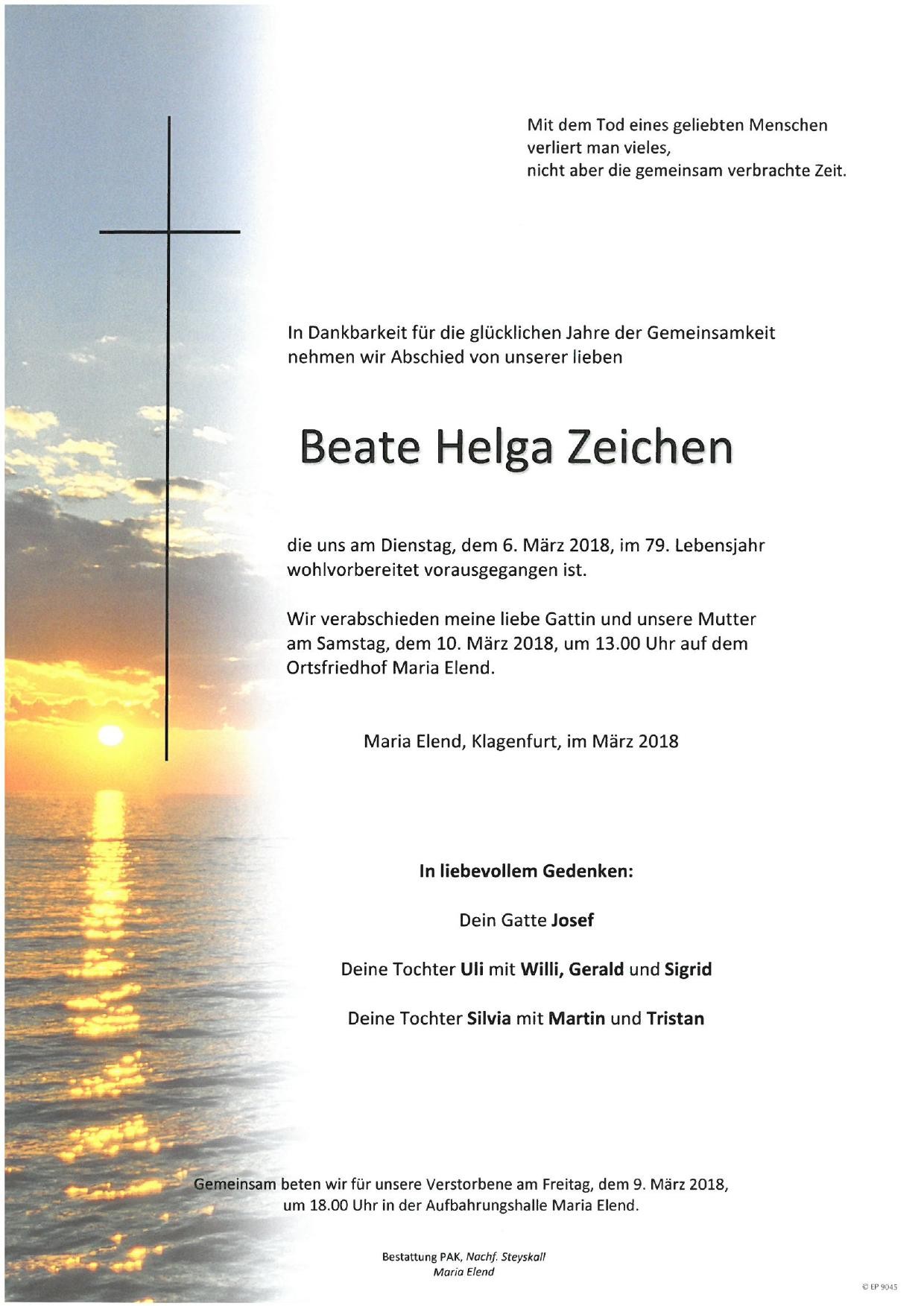 Traueranzeige von Beaze Helga Zeichen
