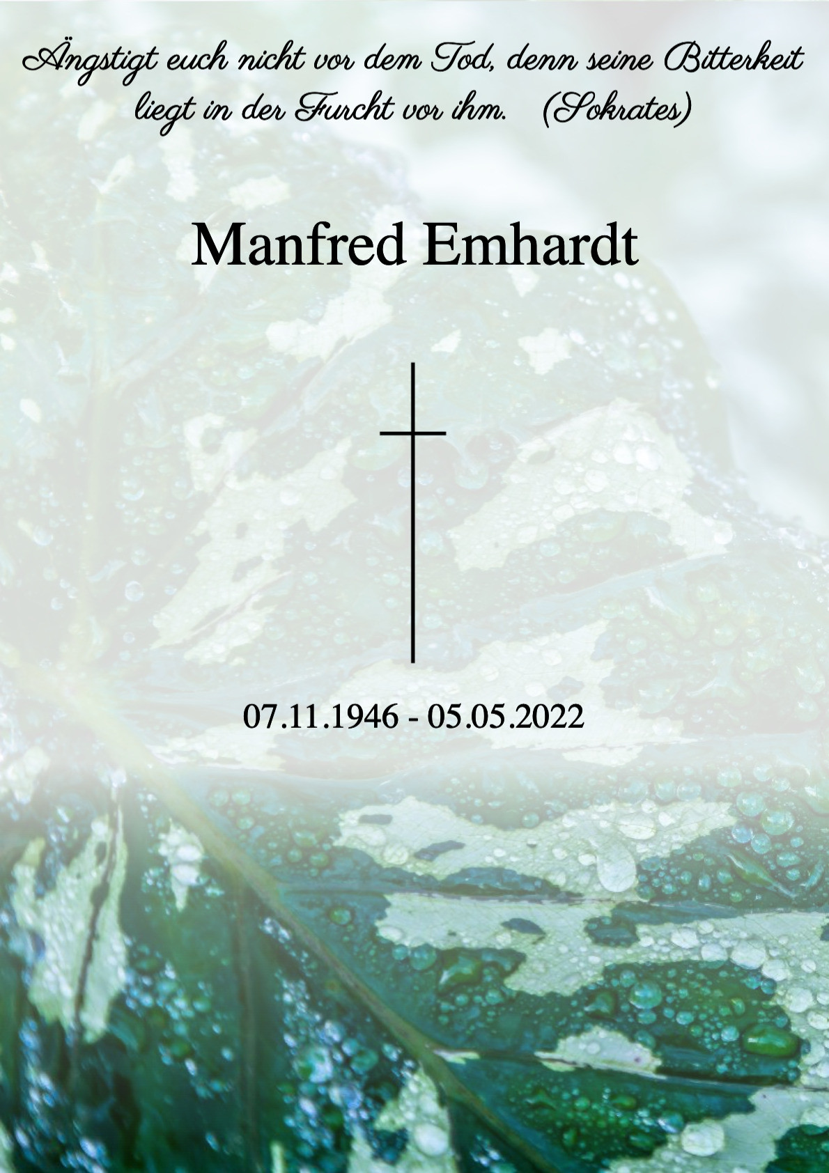 Traueranzeige von Manfred Emhardt