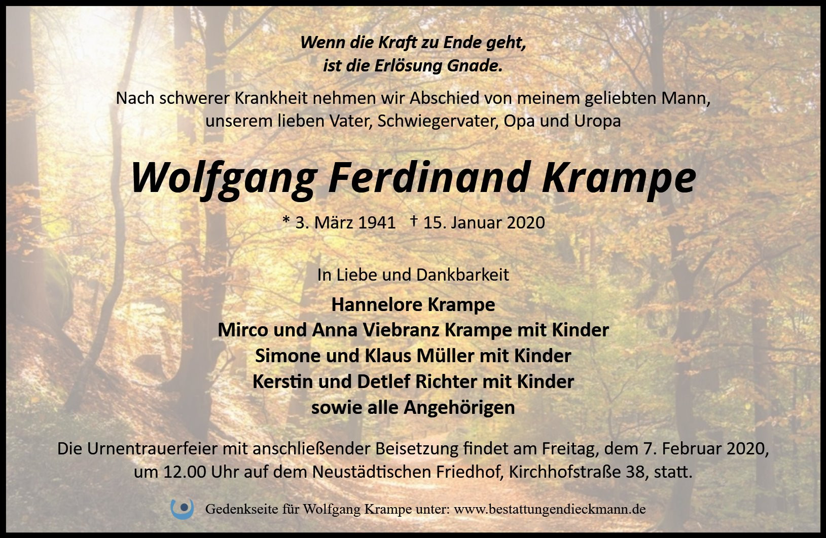 Traueranzeige von Wolfgang Krampe