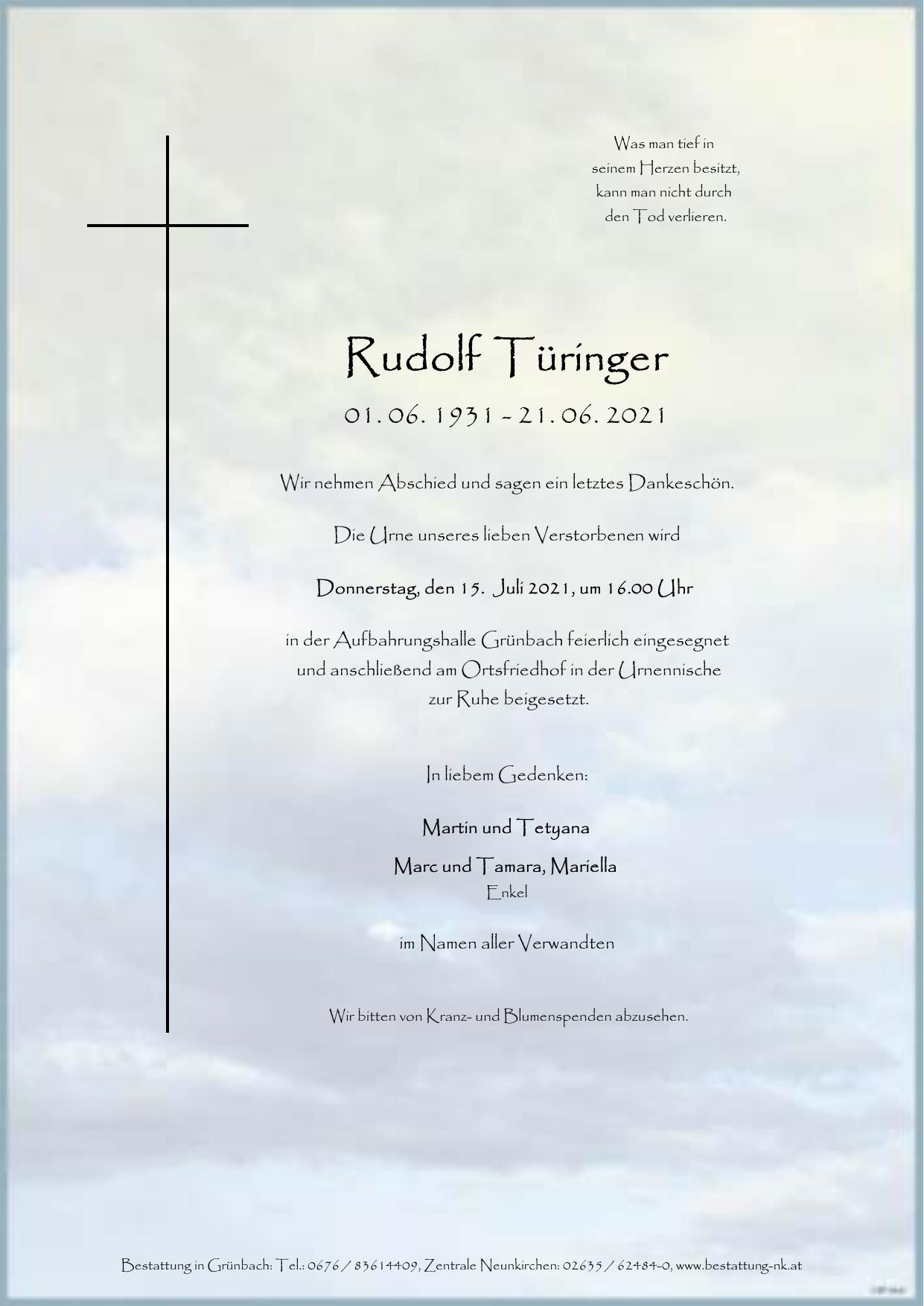 Traueranzeige von Rudolf Türinger