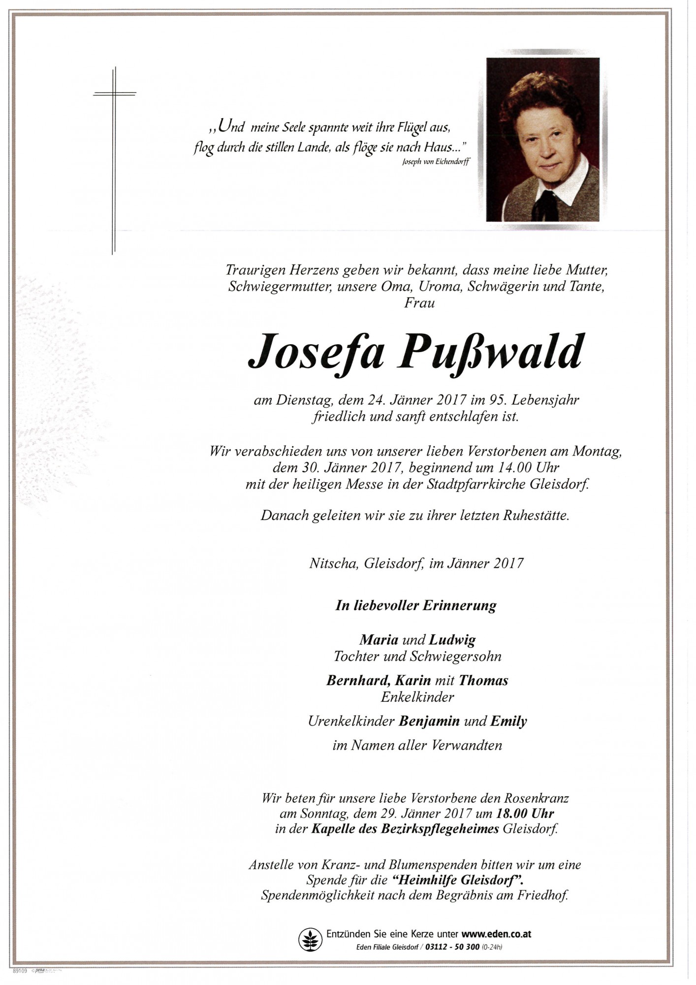 Traueranzeige von Josefa Pußwald