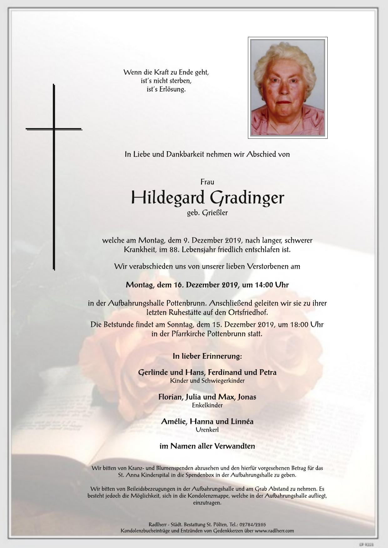 Traueranzeige von Hildegard Gradinger