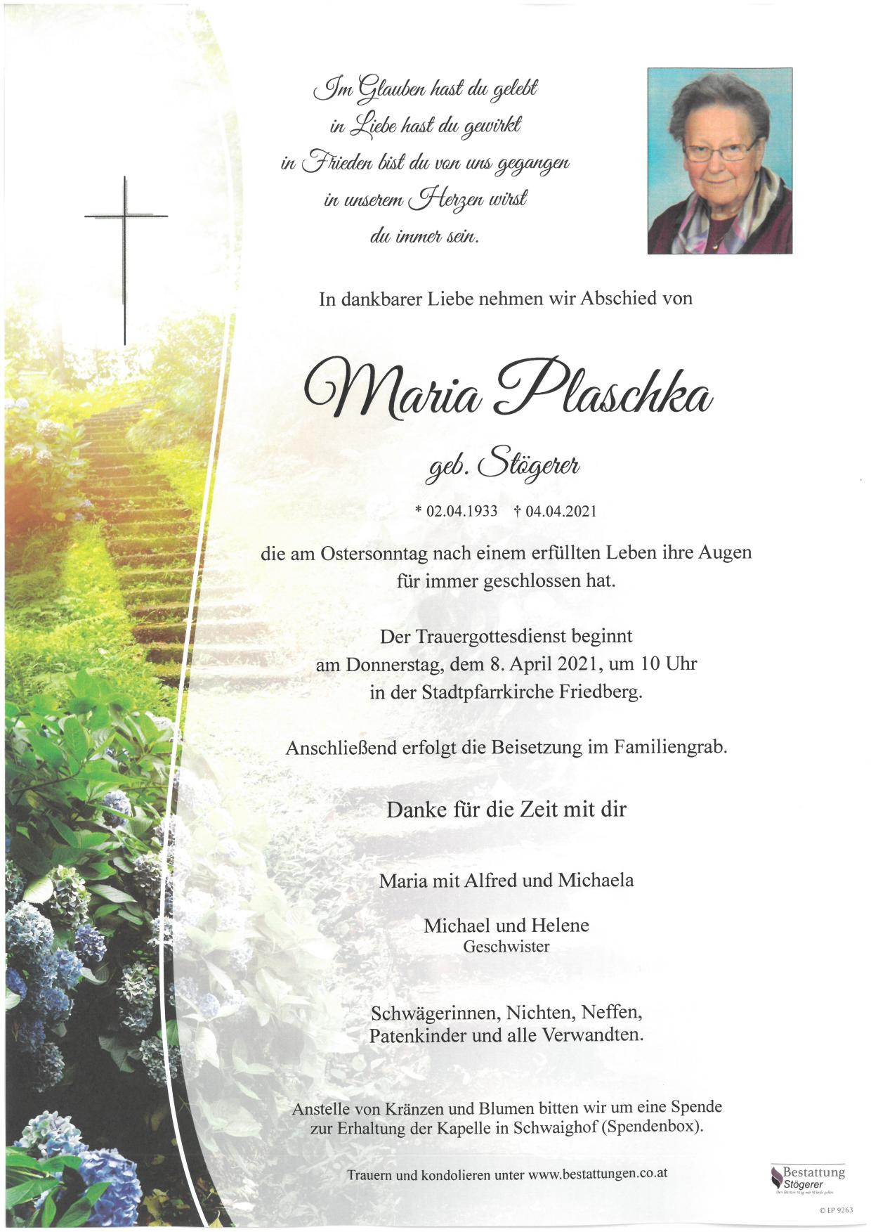Traueranzeige von Maria Plaschka