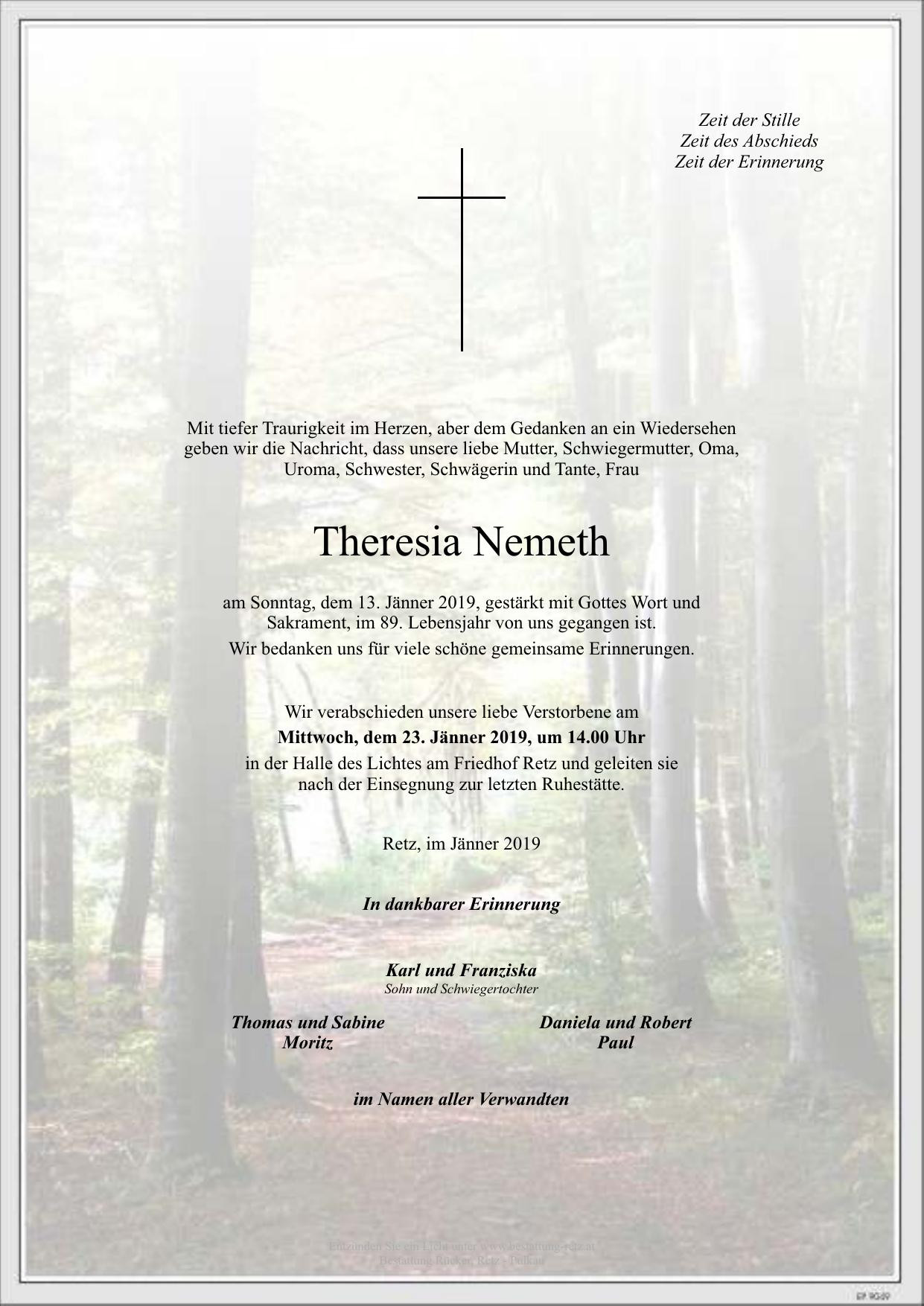 Traueranzeige von Theresia Nemeth