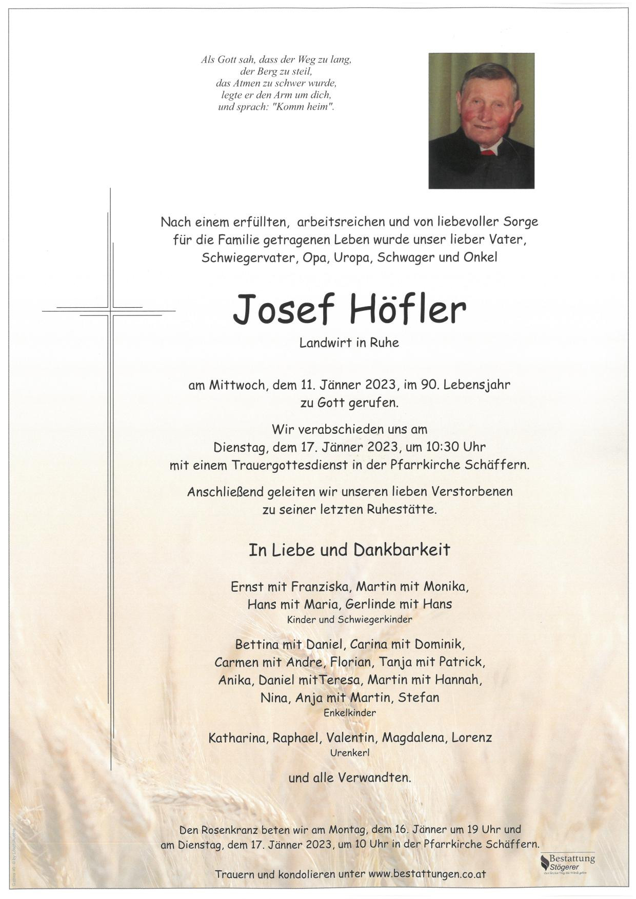 Traueranzeige von Josef Höfler