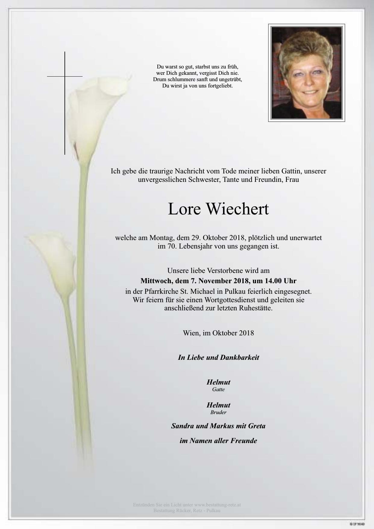 Traueranzeige von Hannelore Wiechert