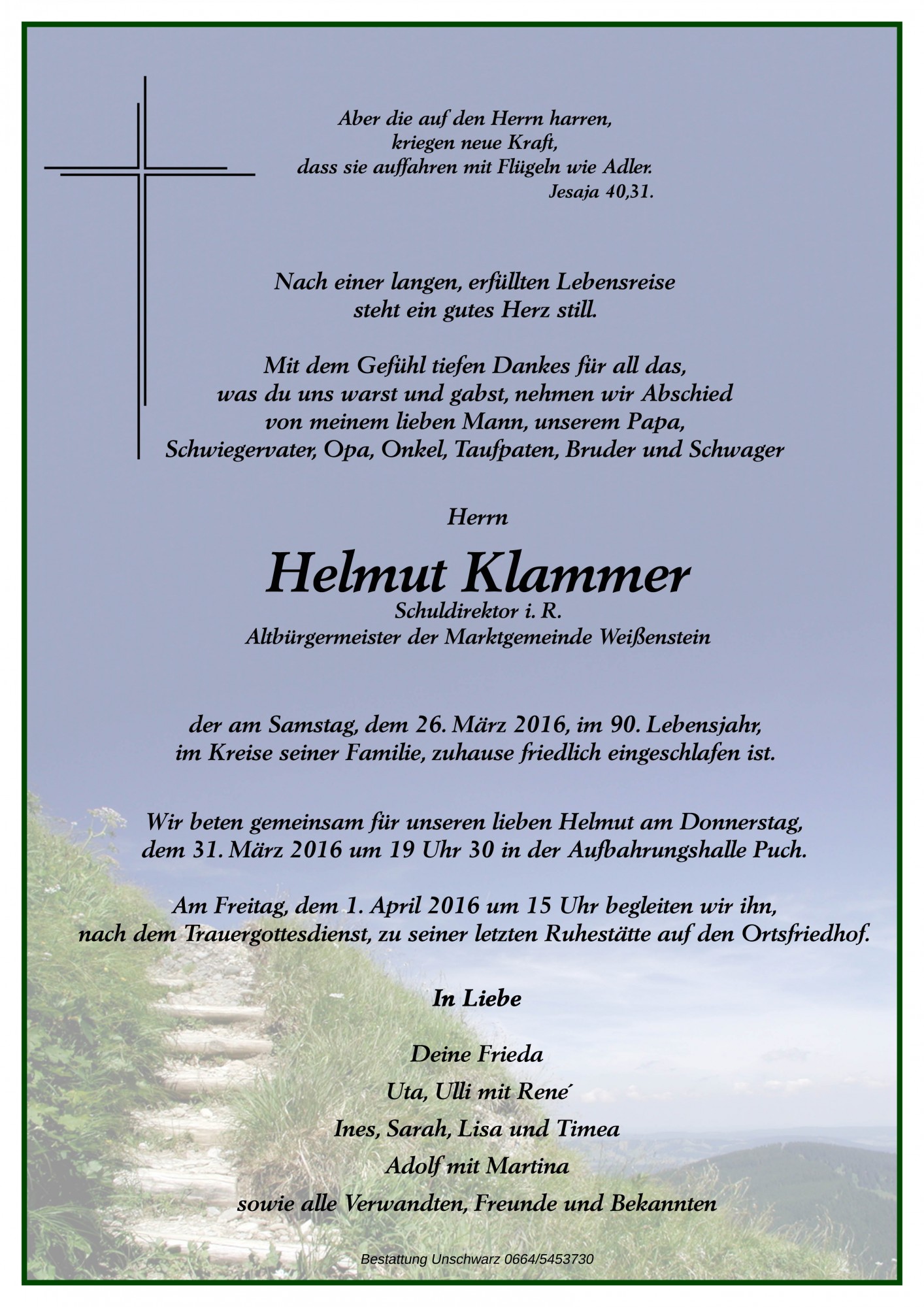 Traueranzeige von Helmut Klammer