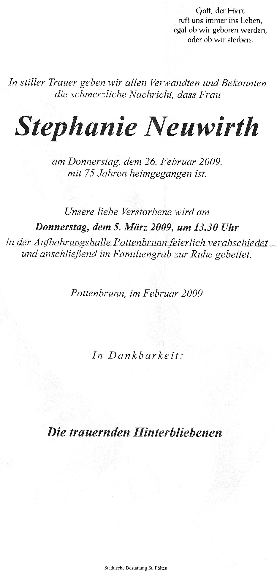 Traueranzeige von Stephanie Neuwirth
