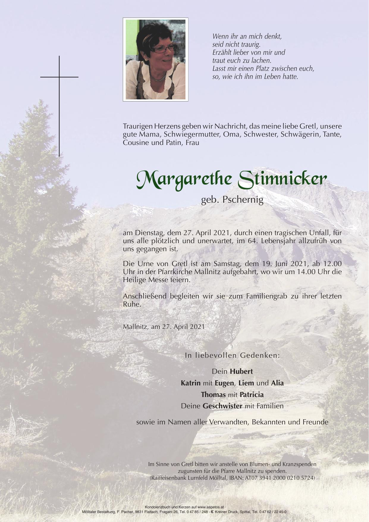 Traueranzeige von Margarethe Stimnicker
