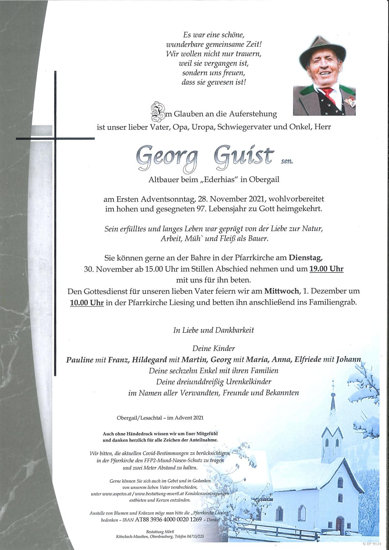 Traueranzeige von Georg Guist sen.