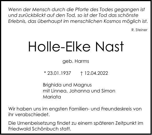 Traueranzeige von Dr. Holle-Elke Nast