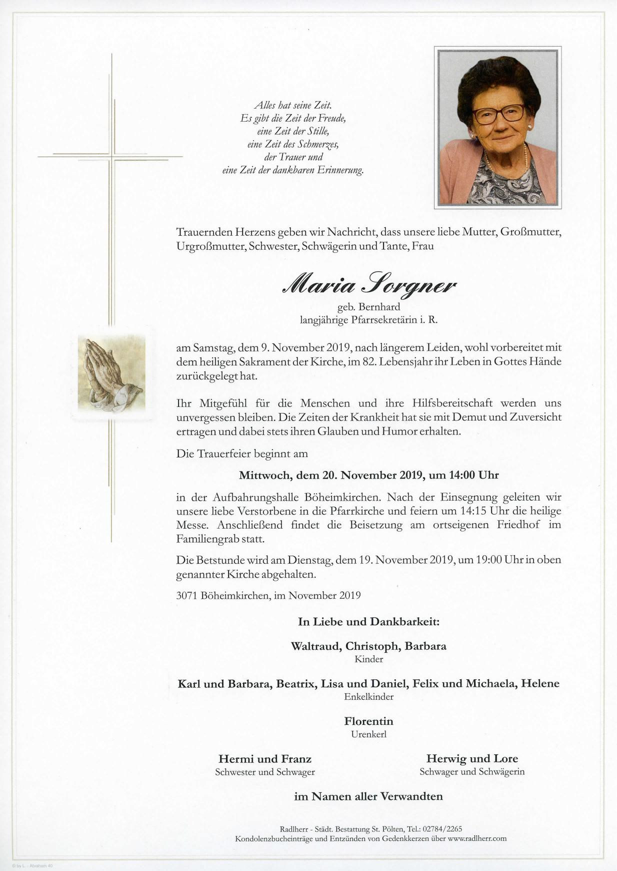 Traueranzeige von Maria Sorgner
