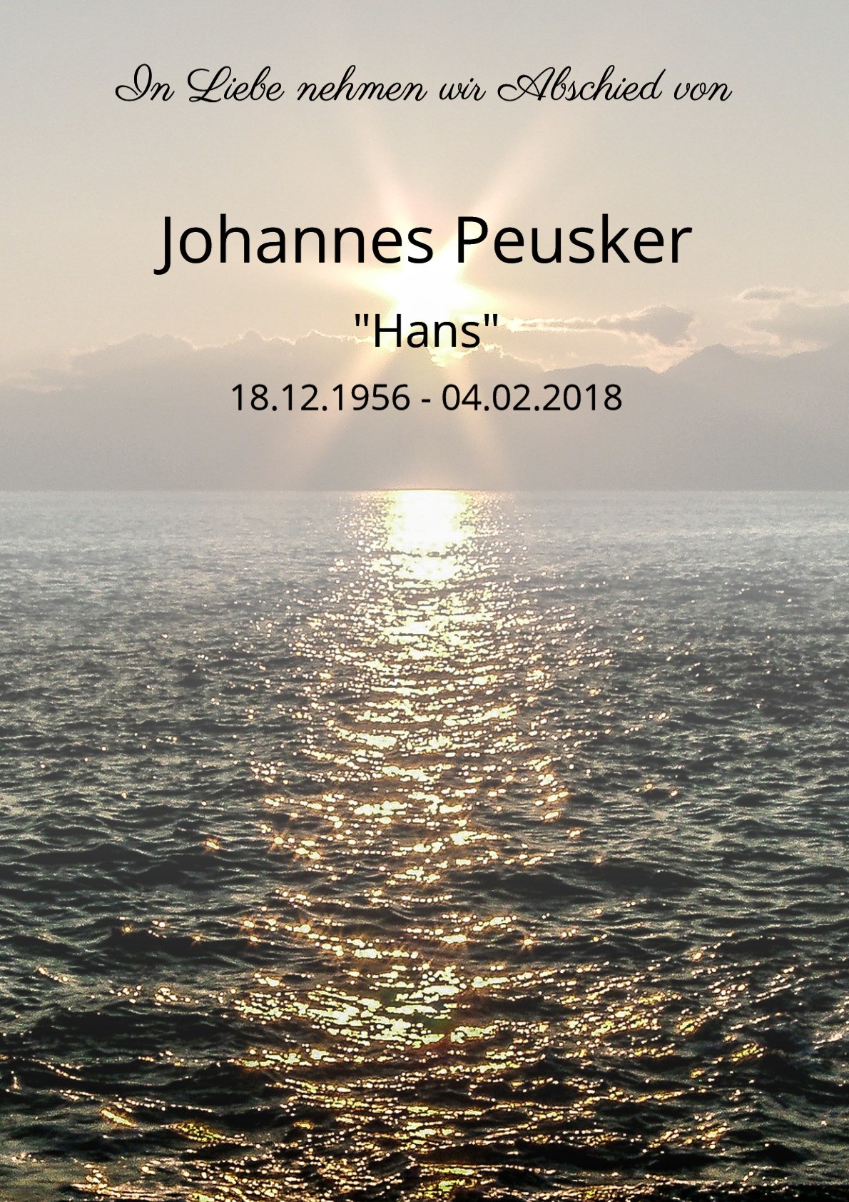 Traueranzeige von Johannes Peusker