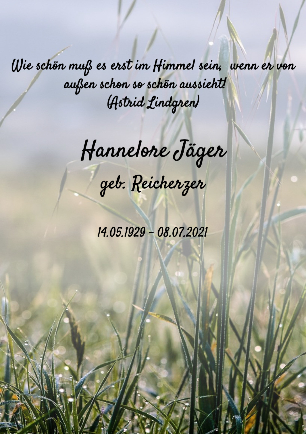 Traueranzeige von Hannelore Jäger