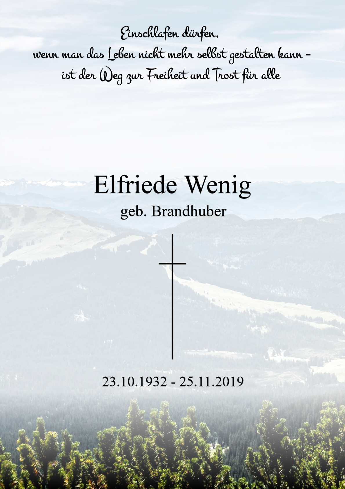 Traueranzeige von Elfriede Wenig