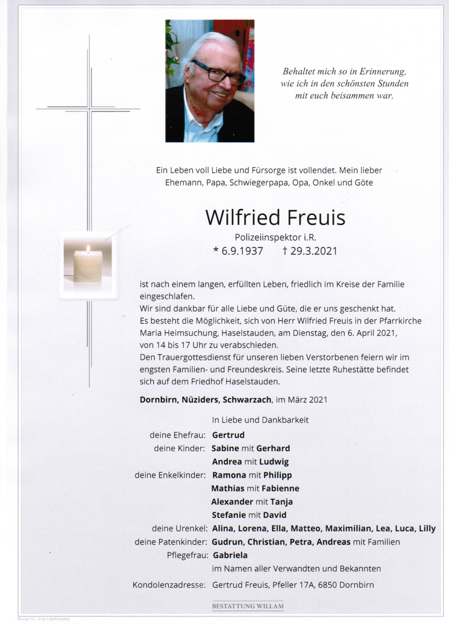Traueranzeige von Wilfried Freuis