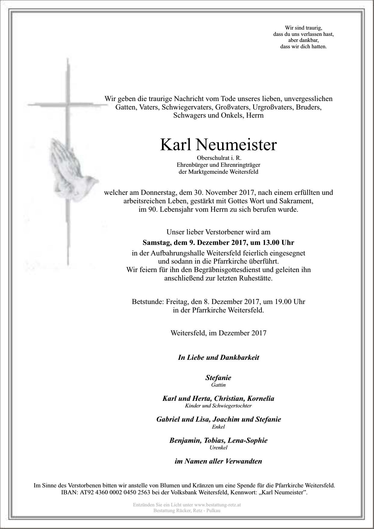 Traueranzeige von Karl Neumeister