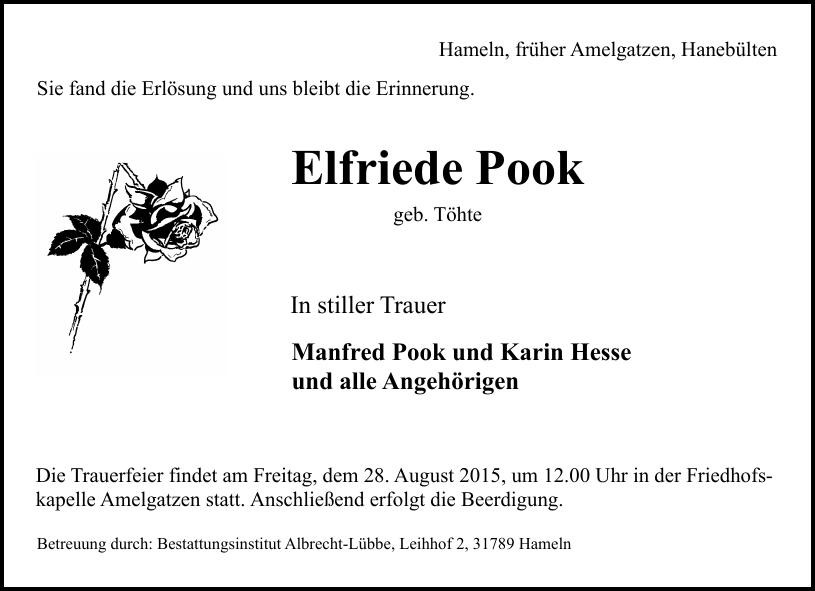 Traueranzeige von Elfriede Pook