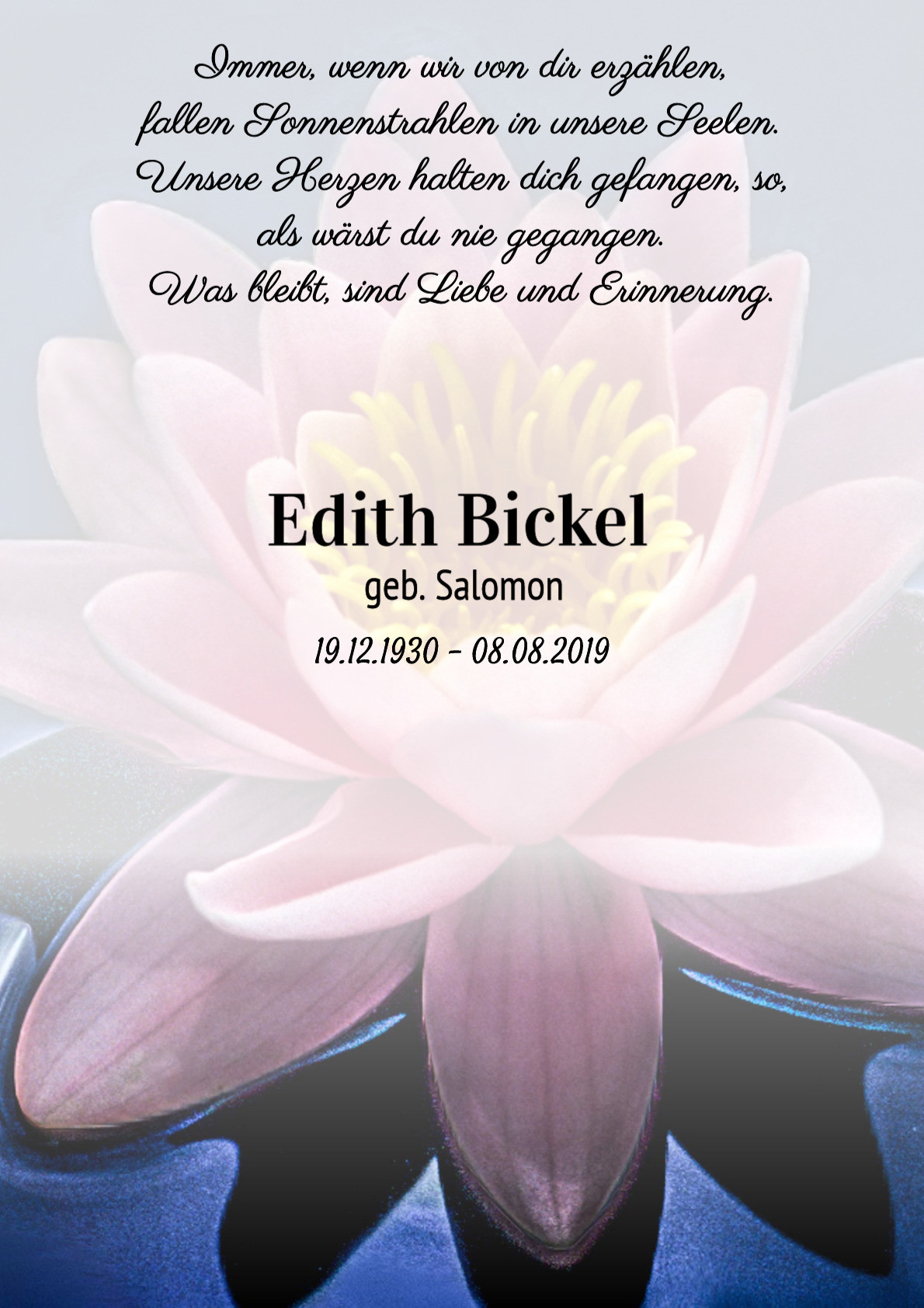 Traueranzeige von Edith Bickel
